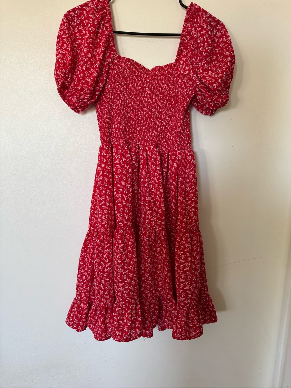 Red Smocked Tube Top with White Floral Print